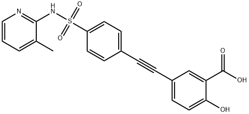 2-hydroxy-5-[2-[4-[(3-methylpyridin-2-yl)sulfamoyl]phenyl]ethynyl]benzoic acid Struktur