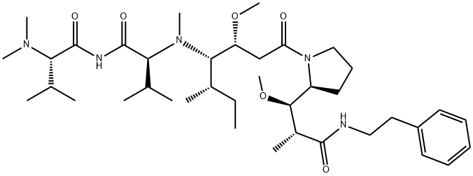 (2S)-2-[[(2S)-2-dimethylamino-3-methyl-butanoyl]amino]-N-[(3R,4S,5S)-3 -methoxy-1-[(3R)-3-[(1R,2R)-1-methoxy-2-(phenethylcarbamoyl)propyl]pyr rolidin-1-yl]-5-methyl-1-oxo-heptan-4-yl]-N,3-dimethyl-butanamide Struktur