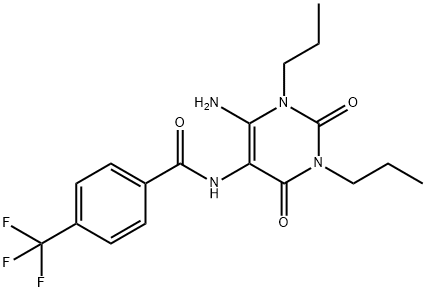 Benzamide,  N-(6-amino-1,2,3,4-tetrahydro-2,4-dioxo-1,3-dipropyl-5-pyrimidinyl)-4-(trifluoromethyl)- Struktur