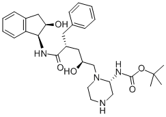 [1(1S,2R),5(S)]-2,3,5-Trideoxy-N-(2,3-dihydro-2-hydroxy-1H-inden-1-yl)-5-[2-[[(1,1-dimethylethyl)amino]carbonyl]-1-piperazinyl]-2-(phenylmethyl)-D-erythro-pentonamide Struktur