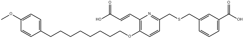 (E)-3-((((6-(2-carboxyethenyl)-5-((8-(4-methoxyphenyl)octyl)oxy)-2-pyridinyl)methyl)thio)methyl)benzoic acid Struktur