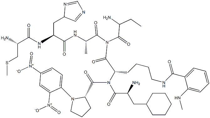 DNP-PRO-BETA-CYCLOHEXYL-ALA-ABU-CYS(ME)-HIS-ALA-LYS(N-ME-ABZ)-NH2 Struktur