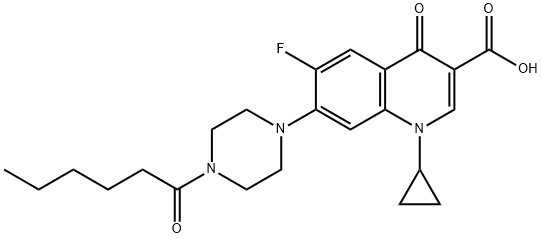 3-Quinolinecarboxylic acid, 1-cyclopropyl-6-fluoro-1,4-dihydro-4-oxo-7-[4-(1-oxohexyl)-1-piperazinyl]- Struktur