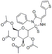 3-phenyl-5-(2-thienylmethylene)-2-(2,3,4,6-tetra-O-acetylglucopyranosyl)-2-thiohydantoin Struktur