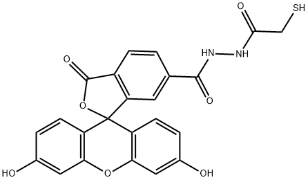 3',6'-dihydroxy-3-oxospiro-(isobenzofuran-1(3H),9'-9H-xanthene)-6-carboxylic acid 2-(mercaptoacetyl)hydrazide Struktur