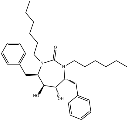 (4R,5S,6S,7R)-4,7-dibenzyl-1,3-dihexyl-5,6-dihydroxy-1,3-diazepan-2-on e Struktur