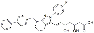 7-(7-((1,1'-biphenyl-4-yl)methyl)-2-(4-fluorophenyl)-4,5,6,7-tetrahydro-2H-indazol-3-yl)-3,5-dihydroxy-6-heptenoic acid Struktur