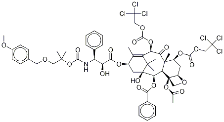 N-Des-t-boc-N-2-[2-methyl-1-(4-methoxyphenyl)methoxy]propyloxycarbonxyl-7,10-O-bis{[(2,2,2-trichloroethyl)oxy]carbonyl} Docetaxel Struktur