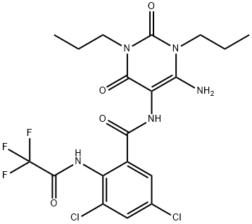 Benzamide,  N-(6-amino-1,2,3,4-tetrahydro-2,4-dioxo-1,3-dipropyl-5-pyrimidinyl)-3,5-dichloro-2-[(trifluoroacetyl)amino]-  (9CI) Struktur