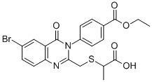 Benzoic acid, 4-(6-bromo-2-(((1-carboxyethyl)thio)methyl)-4-oxo-3(4H)- quinazolinyl)-, 1-ethyl ester Struktur