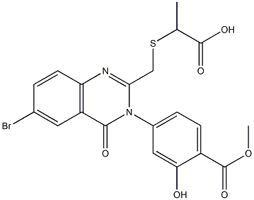 2-[[6-bromo-3-(3-hydroxy-4-methoxycarbonyl-phenyl)-4-oxo-quinazolin-2- yl]methylsulfanyl]propanoic acid Struktur