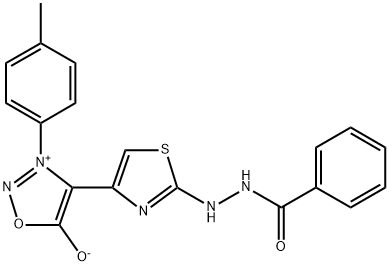 4-(2-(2-Benzoylhydrazino)-4-thiazolyl)-5-hydroxy-3-p-tolyl-1,2,3-oxadi azolium inner salt Struktur