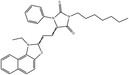 5-[(1-ethylnaphtho[1,2-d]thiazol-2(1H)-ylidene)ethylidene]-3-heptyl-1-phenyl-2-thioxoimidazolidin-4-one Struktur