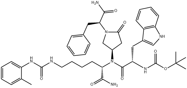 4-((1,1-dimethylethoxy)carbonyl)-tryptophyl-lysyl(2-tolylaminocarbonyl)amino-1-(benzylcarbamoylmethyl)pyrrolidin-2-one Struktur