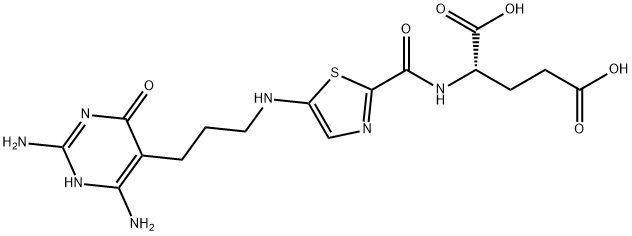 N- ((5-((3-(2,4-diamino-1,6-dihydro-6-oxo-5-pyrimidinyl)propyl)amino)-2-thiazolyl)carbonyl)glutamic acid Struktur