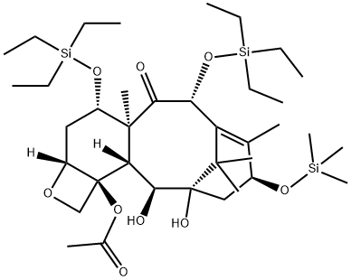 (2aR,4S,4aS,6R,9S,11S,12S,12aR,12bS)-12b-(Acetyloxy)-1,2a,3,4,4a,6,9,10,11,12,12a,12b-dodecahydro-11,12-dihydroxy-4a,8,13,13-tetramethyl-4,6-bis[(triethylsilyl)oxy]-9-[(trimethylsilyl)oxy]-7,11-methano-5H-cyclodeca[3,4]benz[1,2-b]oxet-5-one Struktur