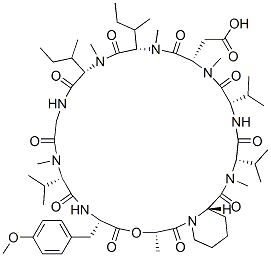 2-[(3S,6S,9S,15S,18S,21S,24S,27S,30S)-15,18-dibutan-2-yl-6-[(4-methoxy phenyl)methyl]-3,10,16,19,22,28-hexamethyl-2,5,8,11,14,17,20,23,26,29- decaoxo-9,24,27-tripropan-2-yl-4-oxa-1,7,10,13,16,19,22,25,28-nonazabi cyclo[28.4.0]tetratriacont-21-yl]acetic acid Struktur