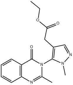 ethyl 2-[1-methyl-5-(2-methyl-4-oxo-quinazolin-3-yl)pyrazol-4-yl]aceta te Struktur