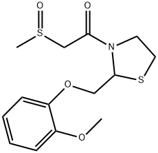 1-[2-[(2-methoxyphenoxy)methyl]thiazolidin-3-yl]-2-methylsulfinyl-etha none Struktur