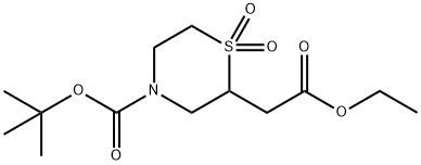 tert-Butyl 2-(2-ethoxy-2-oxoethyl)thiomorpholine-4-carboxylate 1,1-dioxide Struktur