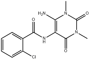 Benzamide,  N-(6-amino-1,2,3,4-tetrahydro-1,3-dimethyl-2,4-dioxo-5-pyrimidinyl)-2-chloro- Struktur