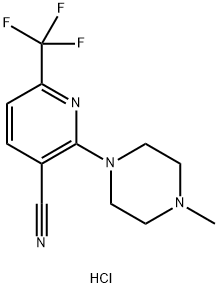 1-[3-cyano-6-(trifluoromethyl)-2-pyridinyl]-4-methylhexahydropyrazin-4-ium chloride Struktur