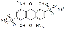 disodium 9,10-dihydro-1,5-dihydroxy-4,8-bis(methylamino)-9,10-dioxoanthracene-2,6-disulphonate Struktur