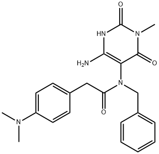 Benzeneacetamide,  N-(4-amino-1,2,3,6-tetrahydro-1-methyl-2,6-dioxo-5-pyrimidinyl)-4-(dimethylamino)-N-(phenylmethyl)- Struktur