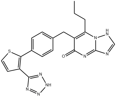 2-propyl-3-[[4-[3-(2H-tetrazol-5-yl)thiophen-2-yl]phenyl]methyl]-1,5,7 ,9-tetrazabicyclo[4.3.0]nona-2,5,7-trien-4-one Struktur