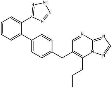 2-propyl-3-[[4-[2-(2H-tetrazol-5-yl)phenyl]phenyl]methyl]-1,5,7,9-tetr azabicyclo[4.3.0]nona-2,4,6,8-tetraene Struktur