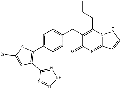 3-[[4-[5-bromo-3-(2H-tetrazol-5-yl)-2-furyl]phenyl]methyl]-2-propyl-1, 5,7,9-tetrazabicyclo[4.3.0]nona-2,5,7-trien-4-one Struktur