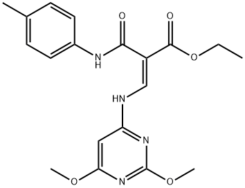 ethyl (E)-3-[(2,6-dimethoxypyrimidin-4-yl)amino]-2-[(4-methylphenyl)ca rbamoyl]prop-2-enoate Struktur