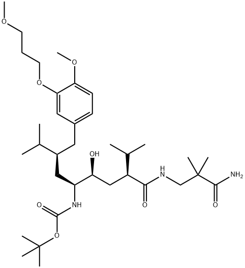 CarbaMic acid, [4-[[(3-aMino-2,2-diMethyl-3-oxopropyl)aMino]carbonyl]-2-hydroxy-1-[2-[[4-Methoxy-3-(3-Methoxypropoxy)phenyl]Methyl]-3-Methylbutyl]-5-Methylhexyl]-, 1,1-diMethylethyl ester, [1S-[1R*(R*),2R*,4R*]]- Structure