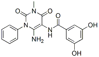 Benzamide,  N-(6-amino-1,2,3,4-tetrahydro-3-methyl-2,4-dioxo-1-phenyl-5-pyrimidinyl)-3,5-dihydroxy- Struktur