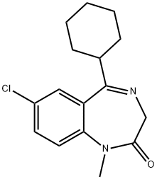 7-chloro-5-cyclohexyl-1,3-dihydro-1-methyl-2H-1,4-benzodiazepin-2-one  Struktur