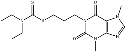 Carbamodithioic acid, diethyl-, 3-(2,3,6,7-tetrahydro-3,7-dimethyl-2,6 -dioxo-1H-purin-1-yl)propyl ester Struktur