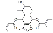 2-Methyl-2-butenoic acid 4,4a,5,6,7,8,8a,9-octahydro-6-hydroxy-3,4a,5-trimethyl-4-[(3-methyl-1-oxo-2-butenyl)oxy]naphtho[2,3-b]furan-9-yl ester Struktur