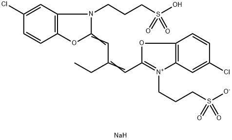 hydrogen 5-chloro-2-[2-[[5-chloro-3-(3-sulphonatopropyl)-3H-benzoxazol-2-ylidene]methyl]but-1-enyl]-3-(3-sulphonatopropyl)benzoxazolium, sodium salt  Struktur