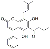 4-Phenyl-5,7-dihydroxy-6-(3-methylbutanoyl)-8-(3-methyl-2-butenyl)-2H-1-benzopyran-2-one Struktur