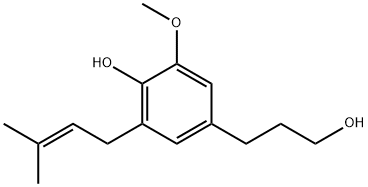 4-Hydroxy-3-methoxy-5-(3-methyl-2-butenyl)benzene-1-propanol Struktur