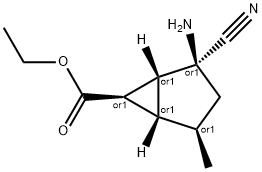 Bicyclo[3.1.0]hexane-6-carboxylic acid, 2-amino-2-cyano-4-methyl-, ethyl ester, Struktur