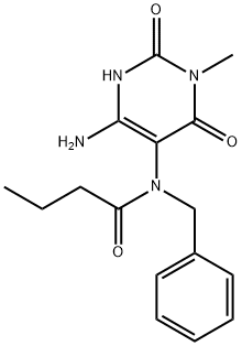 Butanamide,  N-(4-amino-1,2,3,6-tetrahydro-1-methyl-2,6-dioxo-5-pyrimidinyl)-N-(phenylmethyl)- Struktur