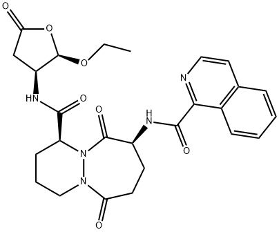 (3S,11S)-N-[(2R,3S)-2-ethoxy-5-oxo-oxolan-3-yl]-3-(isoquinoline-1-carbonylamino)-2,6-dioxo-1,7-diazabicyclo[5.4.0]undecane-11-carboxamide Struktur