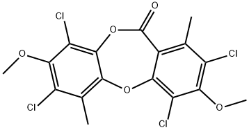 2,4,7,9-Tetrachloro-3,8-dimethoxy-1,6-dimethyl-11H-dibenzo[b,e][1,4]dioxepin-11-one Struktur