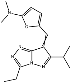 2-Furanamine,  5-[[3-ethyl-6-(1-methylethyl)-7H-pyrazolo[5,1-c]-1,2,4-triazol-7-ylidene]methyl]-N,N-dimethyl- Struktur