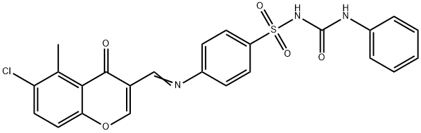 Benzenesulfonamide, 4-(((6-chloro-5-methyl-4-oxo-4H-1-benzopyran-3-yl) methylene)amino)-N-((phenylamino)carbonyl)- Struktur