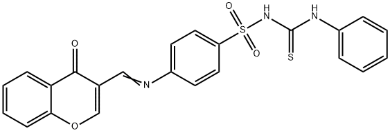 Benzenesulfonamide, 4-(((4-oxo-4H-1-benzopyran-3-yl)methylene)amino)-N -((phenylamino)thioxomethyl)- Struktur