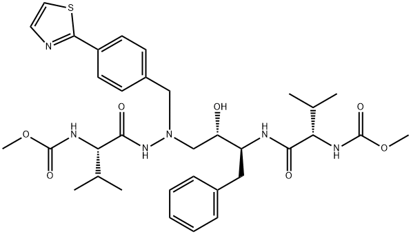 2,5,6,10,13-Pentaazatetradecanedioic acid, 8-hydroxy-3,12-bis(1-methyl ethyl)-4,11-dioxo-9-(phenylmethyl)-6-[[4-(2-thiazolyl)phenyl]methyl]-,  dimethyl ester, [3S-(3R*,8R*,9R*,12R*)]- Struktur