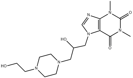 7-[2-hydroxy-3-[4-(2-hydroxyethyl)piperazin-1-yl]propyl]-1,3-dimethyl- purine-2,6-dione Struktur