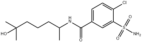 4-chloro-N-(5-hydroxy-1,5-dimethylhexyl)-3-sulphamoylbenzamide Struktur